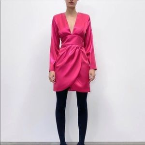 Zara laminated mini dress fuchsia small 9665/757